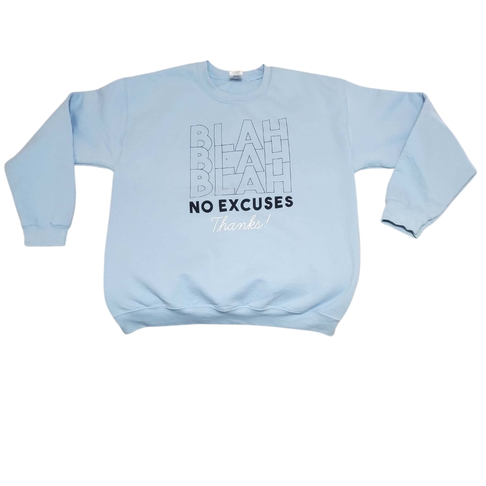 Gildan Light Blue 'No Excuses' Graphic Crewneck Sweatshirt